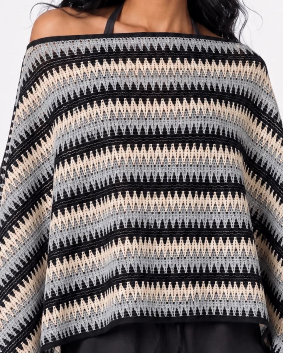 Three-way Poncho in Black/Blue/Cream