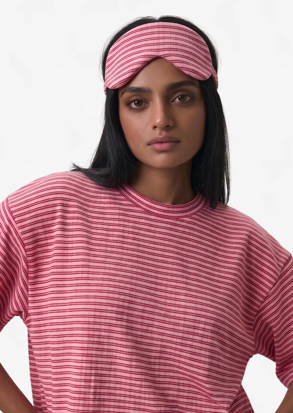 Striped Pyjama Shorts Set in Red/ Pink
