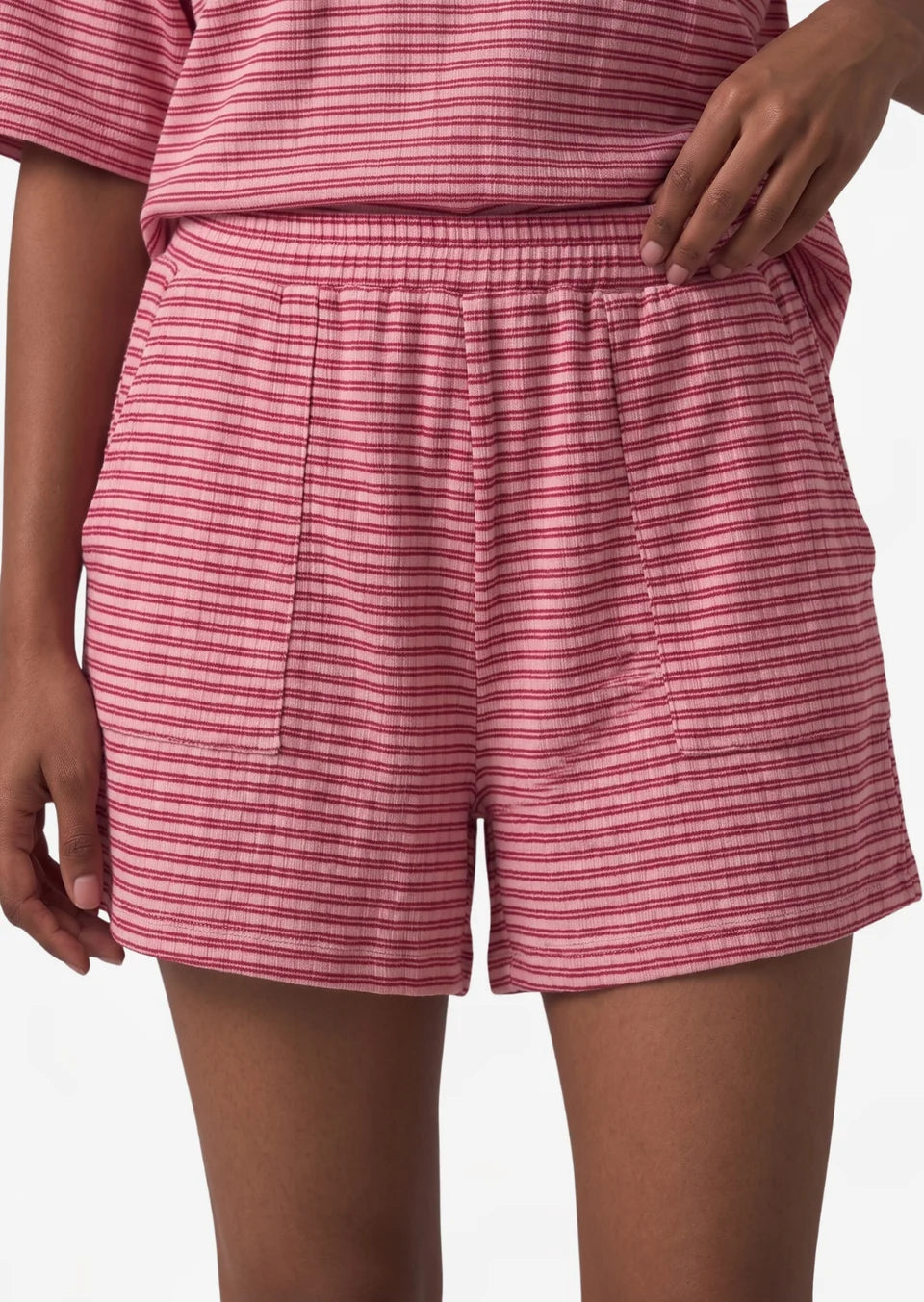 Striped Pyjama Shorts Set in Red/ Pink