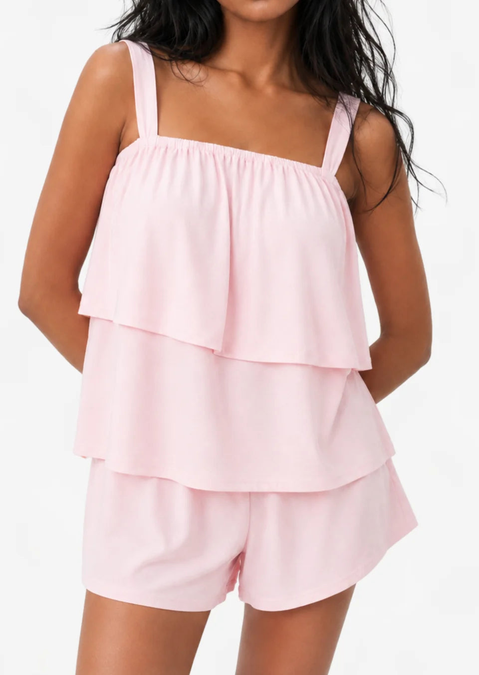 Layered Pyjama Shorts Set in Pink Marshmallow