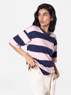 Oversized Striped Unisex Tee in Pink/Navy