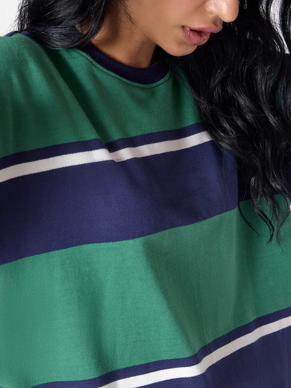 Oversized Striped Unisex Tee in Blue/Green
