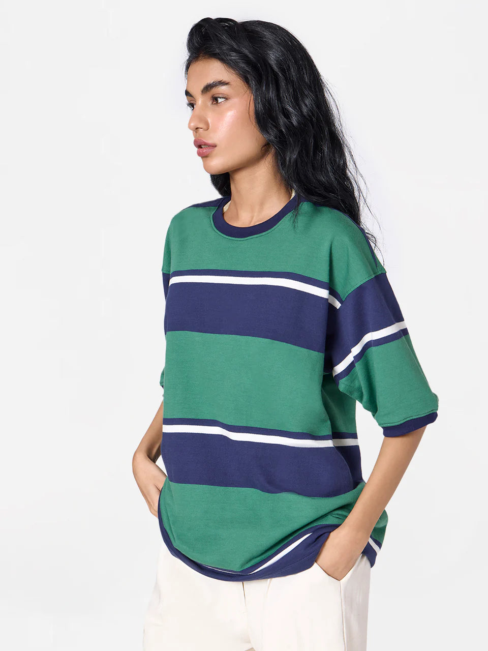 Oversized Striped Unisex Tee in Blue/Green