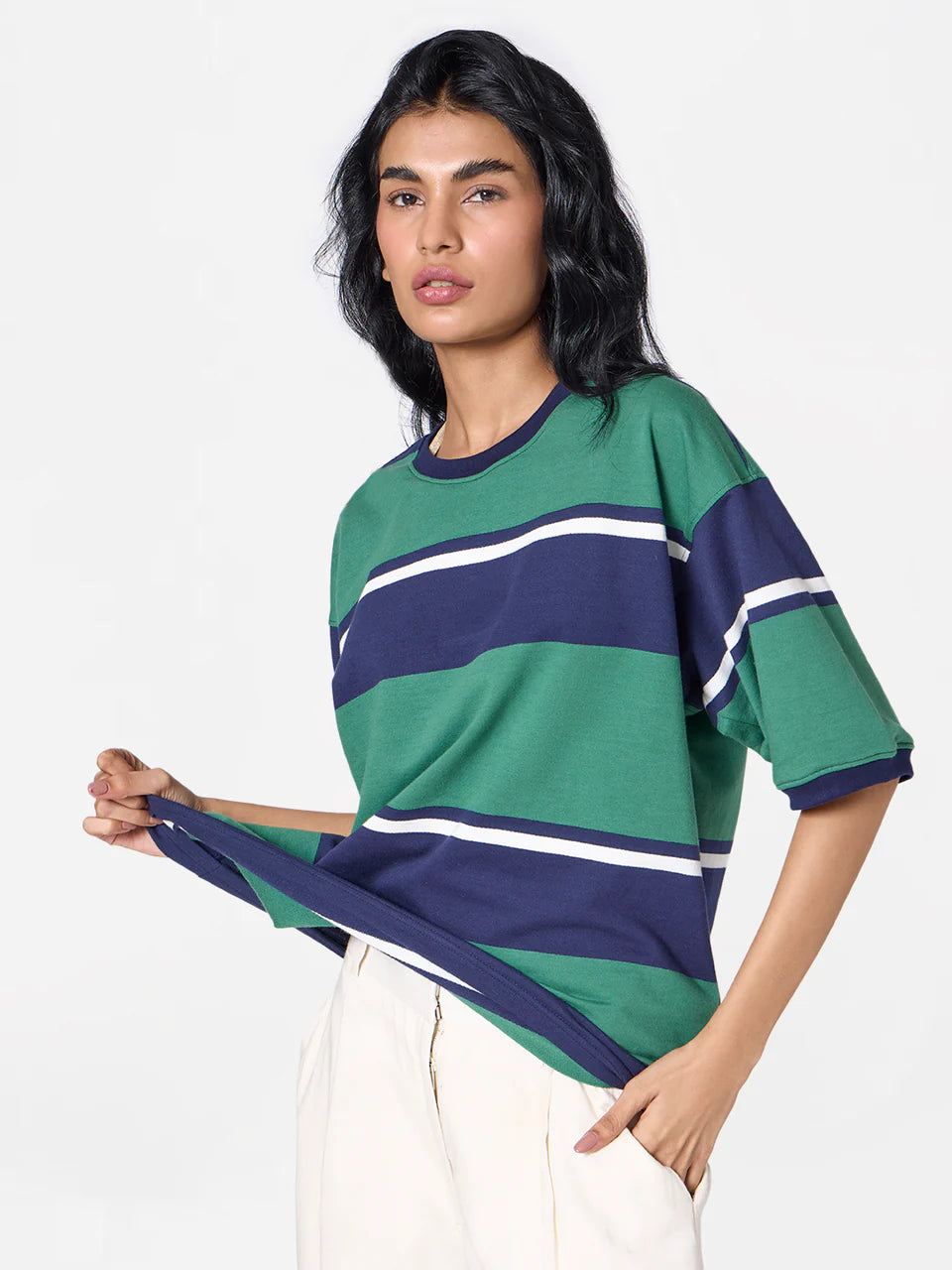 Oversized Striped Unisex Tee in Blue/Green