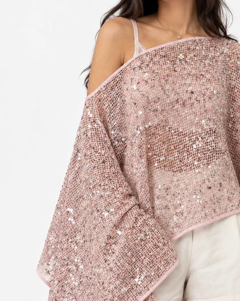 Three-way Sequin Poncho in Blush