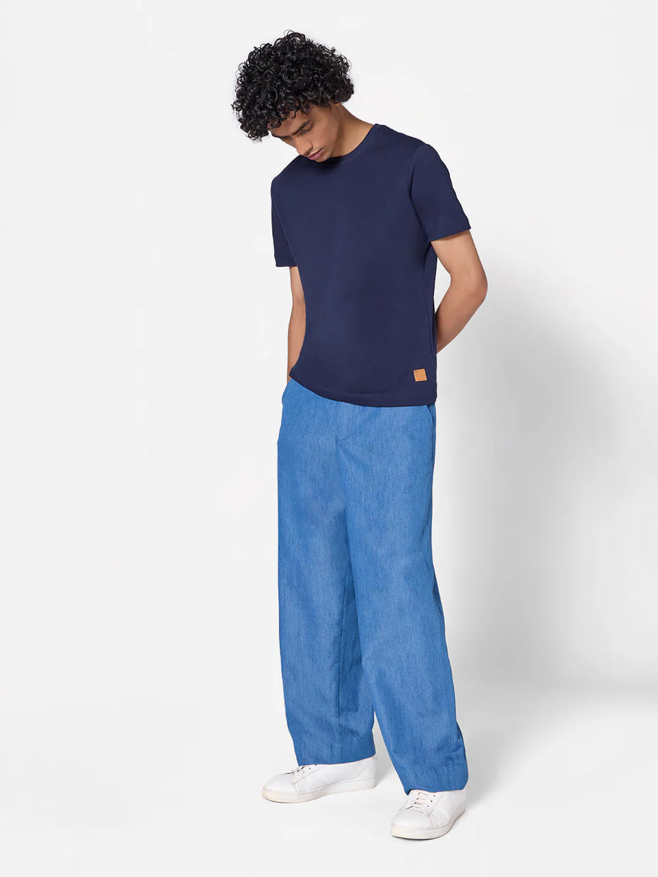 Denim-Look Baggy Pants in Medium Blue