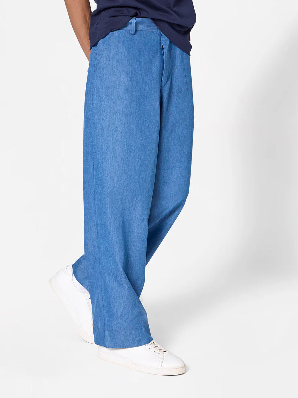 Denim-Look Baggy Pants in Medium Blue