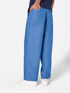 Denim-Look Baggy Pants in Medium Blue