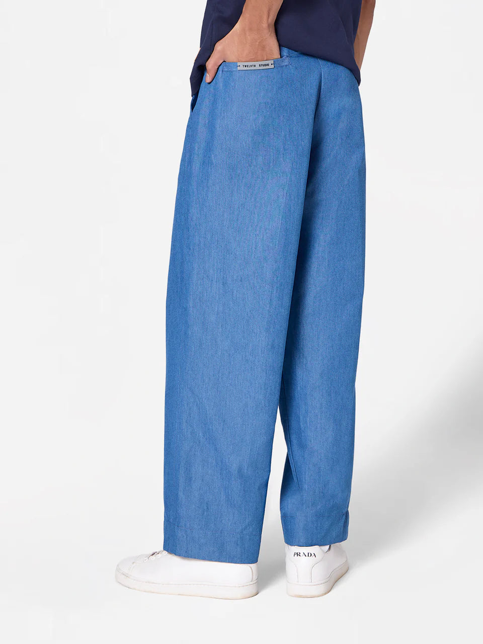 Denim-Look Baggy Pants in Medium Blue