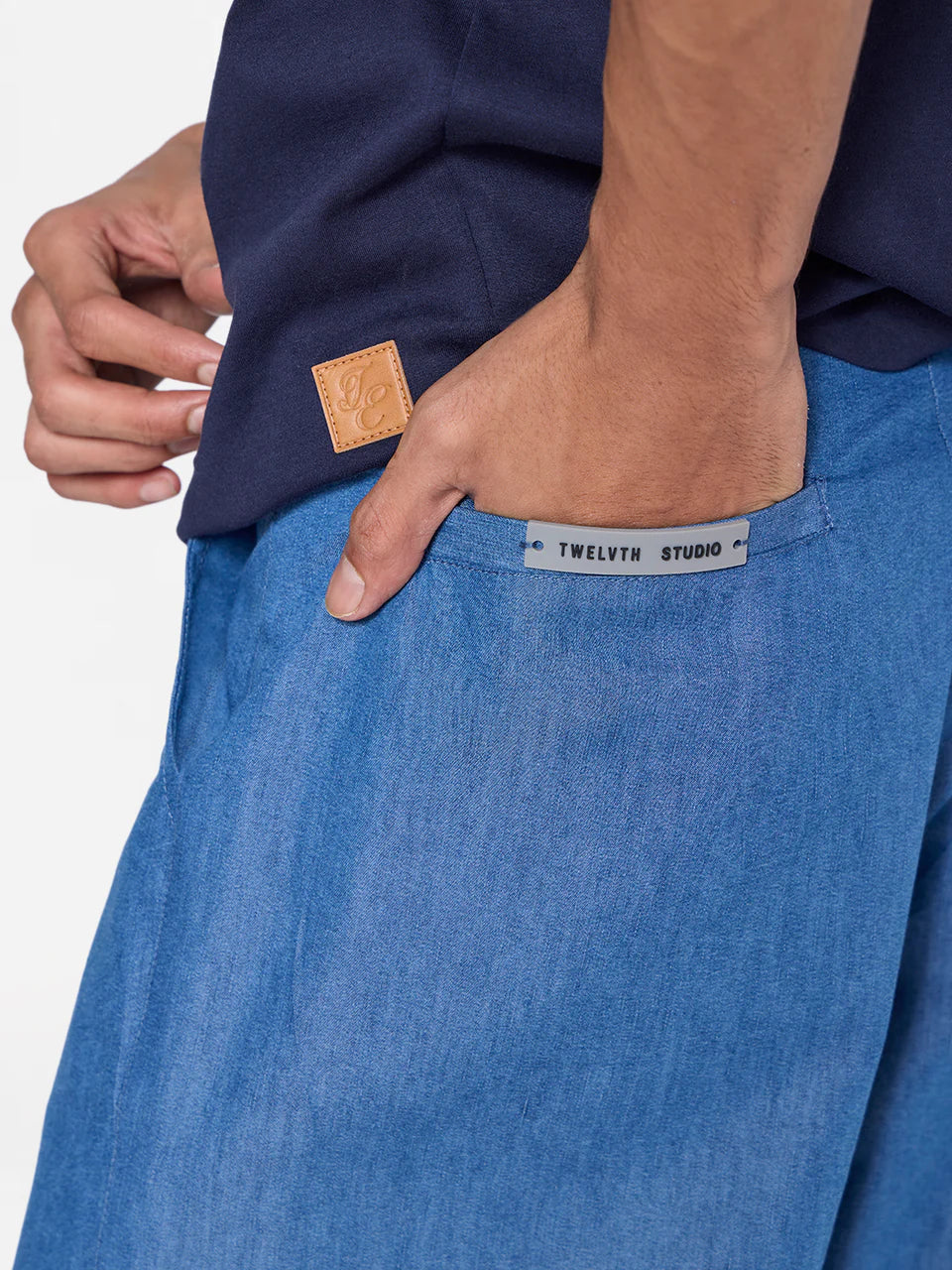 Denim-Look Baggy Pants in Medium Blue