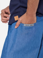 Denim-Look Baggy Pants in Medium Blue