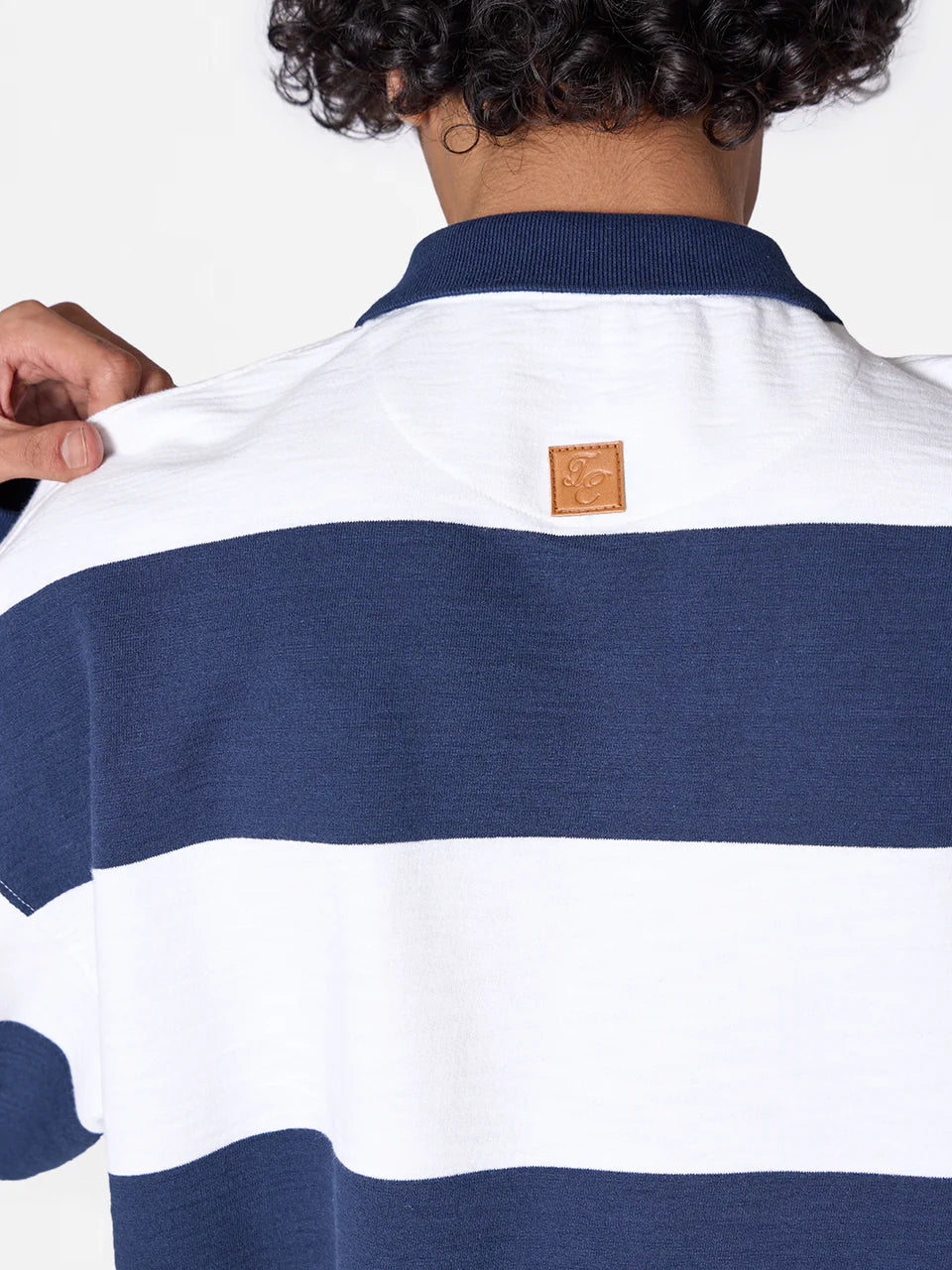 Oversized Striped Unisex Polo Tee in Navy/White