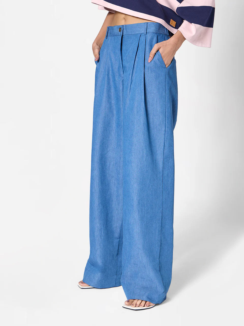 Denim-Look Pants in Medium Blue