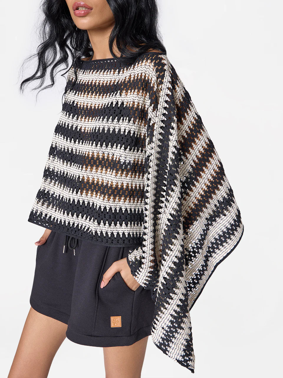Three-way Poncho in Black/Cream
