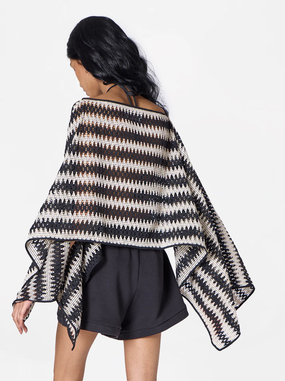 Three-way Poncho in Black/Cream