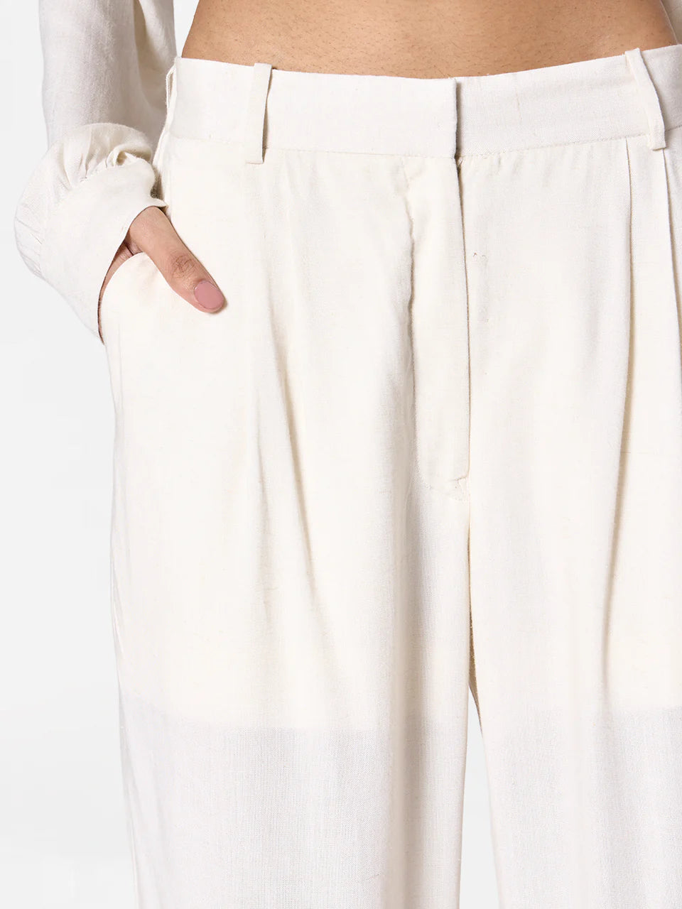 Linen-blend Pants in Ecru