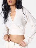 Linen-blend Wrap Top in Ecru