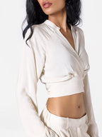 Linen-blend Wrap Top in Ecru