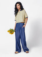 Cropped Striped Polo Tee in Yellow/Navy
