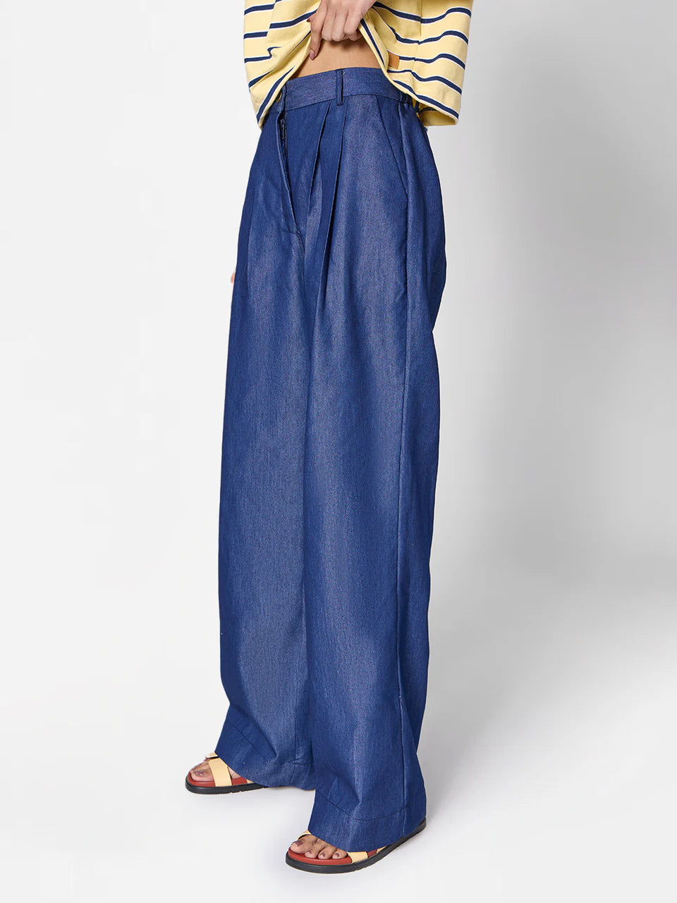 Denim-Look Pants in Dark Blue