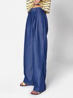 Denim-Look Pants in Dark Blue
