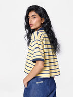 Cropped Striped Polo Tee in Yellow/Navy