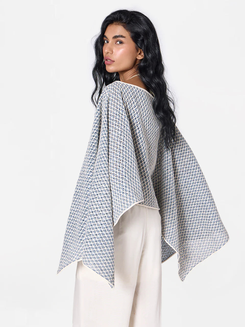 Three-way Poncho in Ice-blue/Cream
