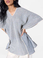 Three-way Poncho in Ice-blue/Cream