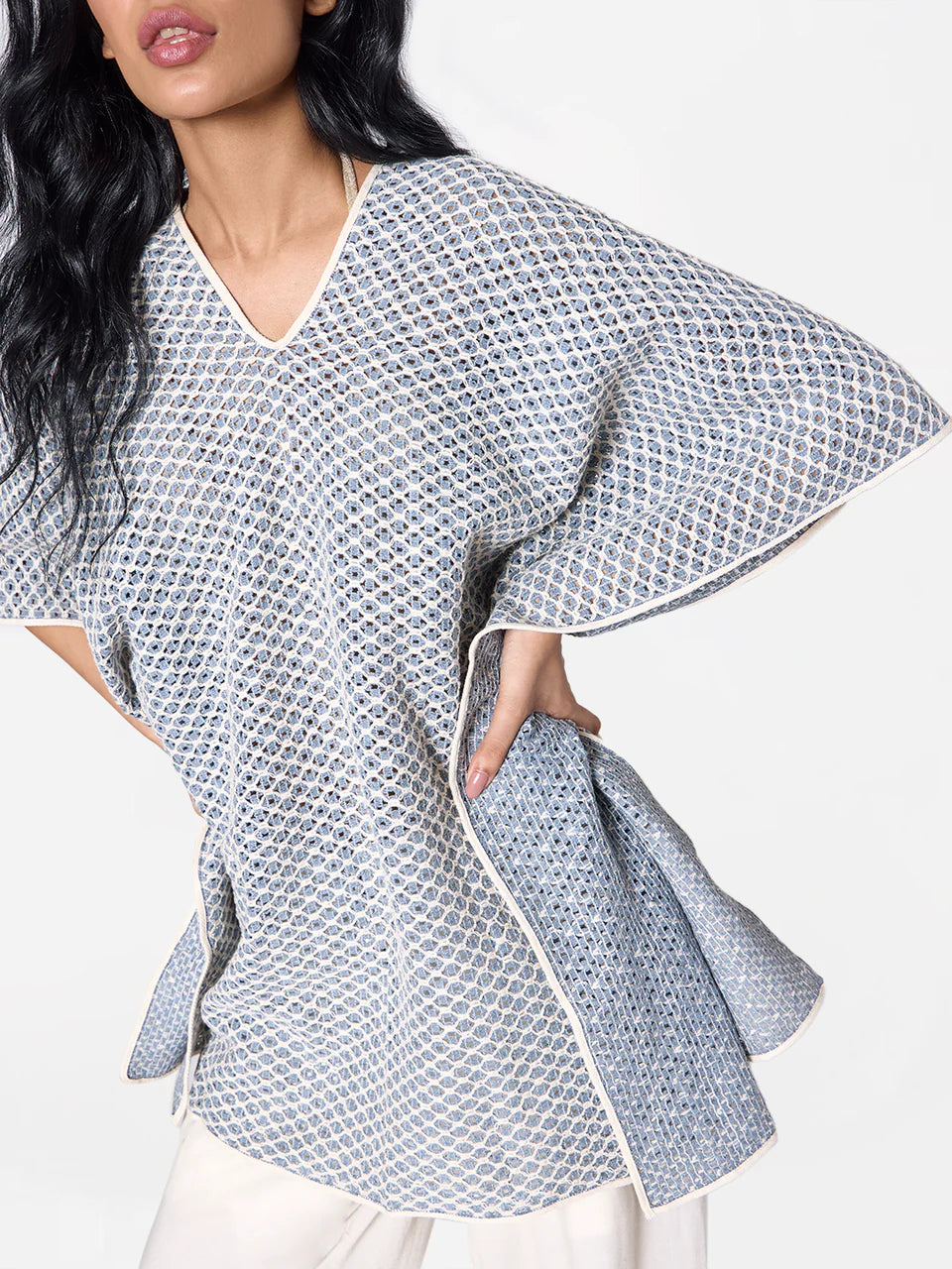 Three-way Poncho in Ice-blue/Cream