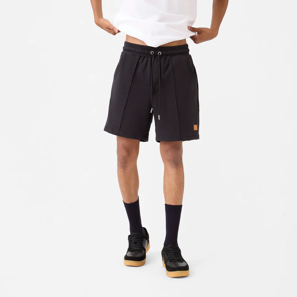 Straight Front-seam Sweatshorts in Jet Black