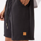 Straight Front-seam Sweatshorts in Jet Black