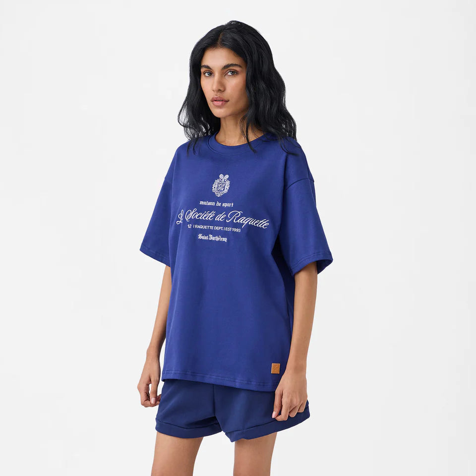 Monogram Crest Raquette Tee in Beacon Blue