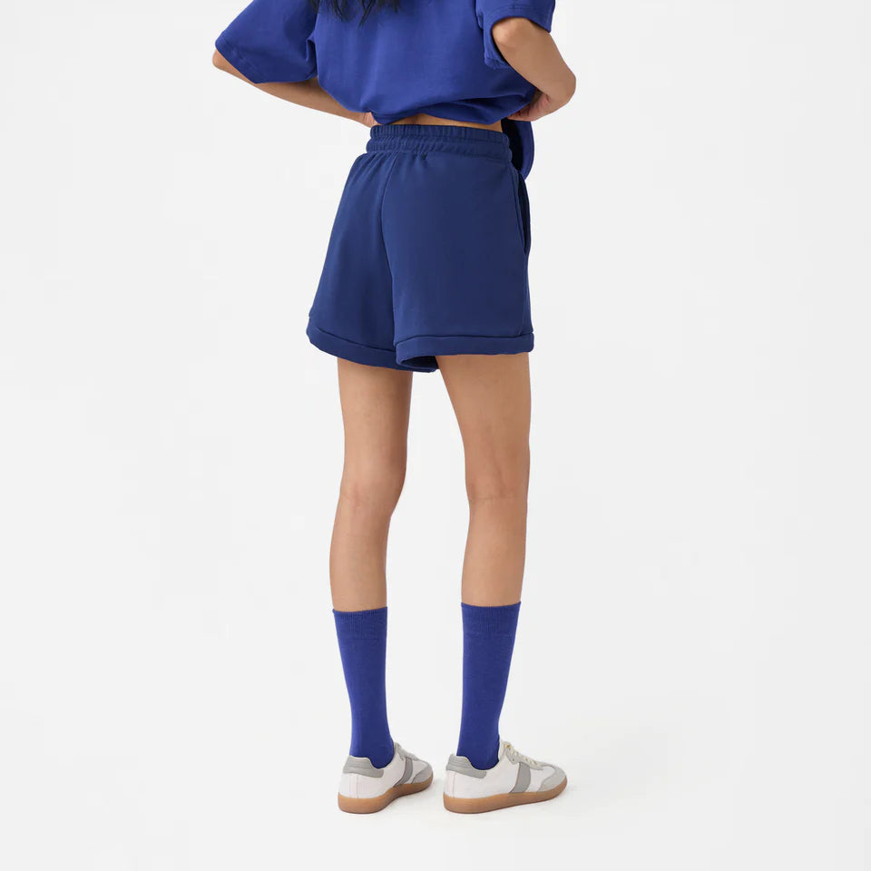 A-line Front-seam Sweatshorts in Beacon Blue