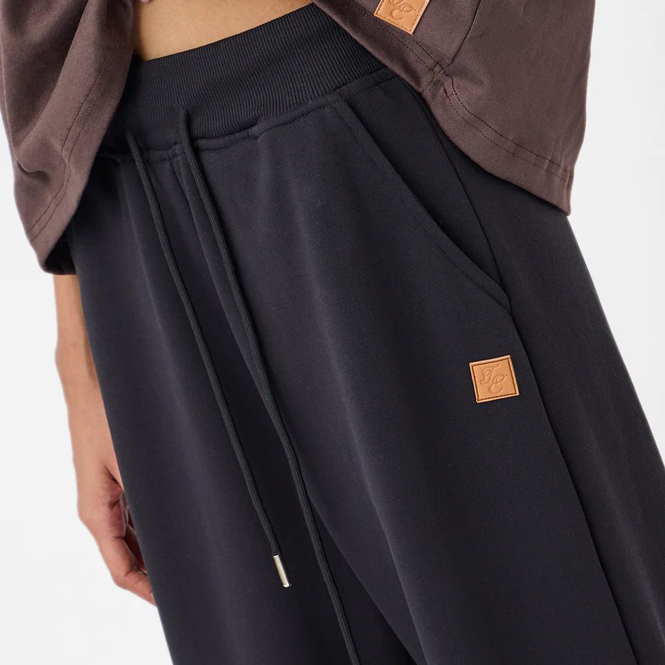 Wide Leg Sweatpants in Jet Black