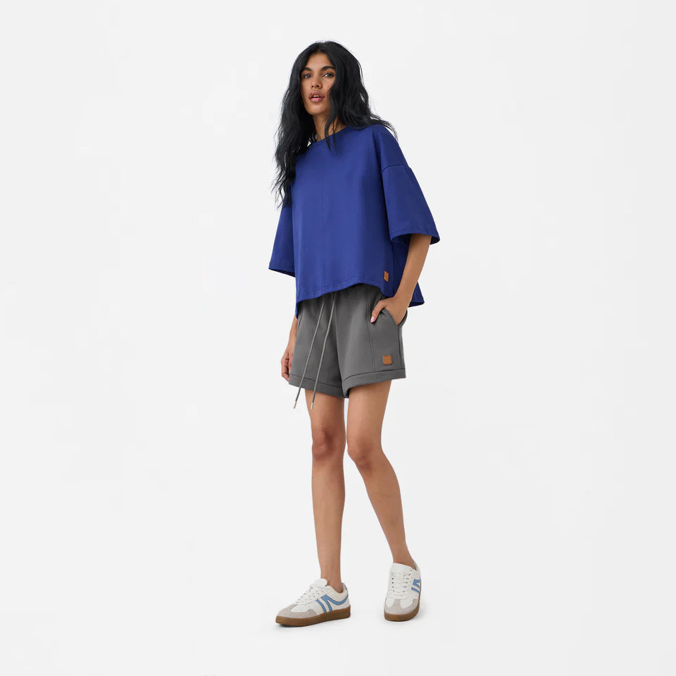 A-line Front-seam Sweatshorts in Brushed Nickel