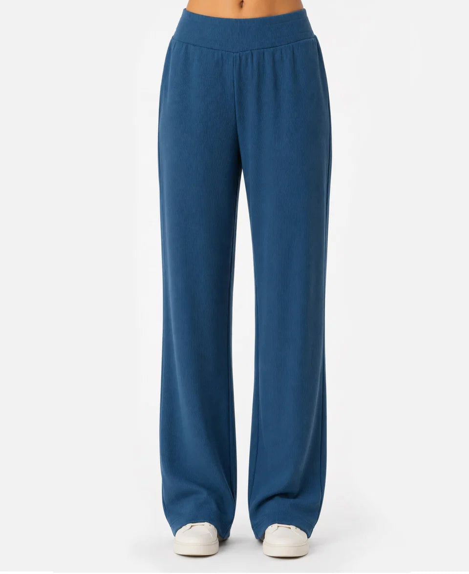 Ribbed Straight-fit Pants in Vintage Blue